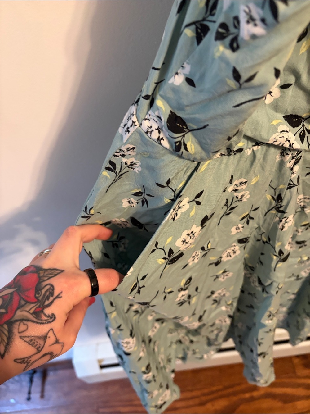 Bundle—Torrid Floral Skater Dresses in Mint and Charcoal - Picture 4 of 9